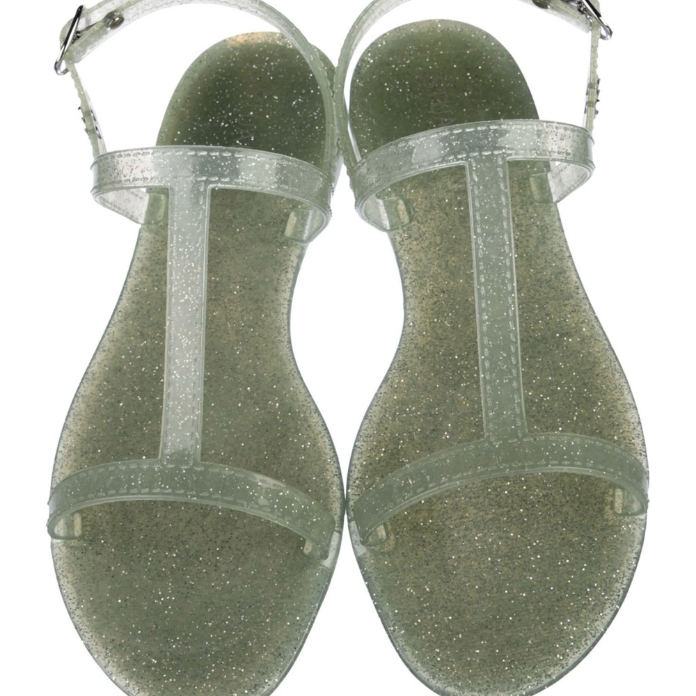 Stuart Weitzma Glitter Sandals with T-Strap Design